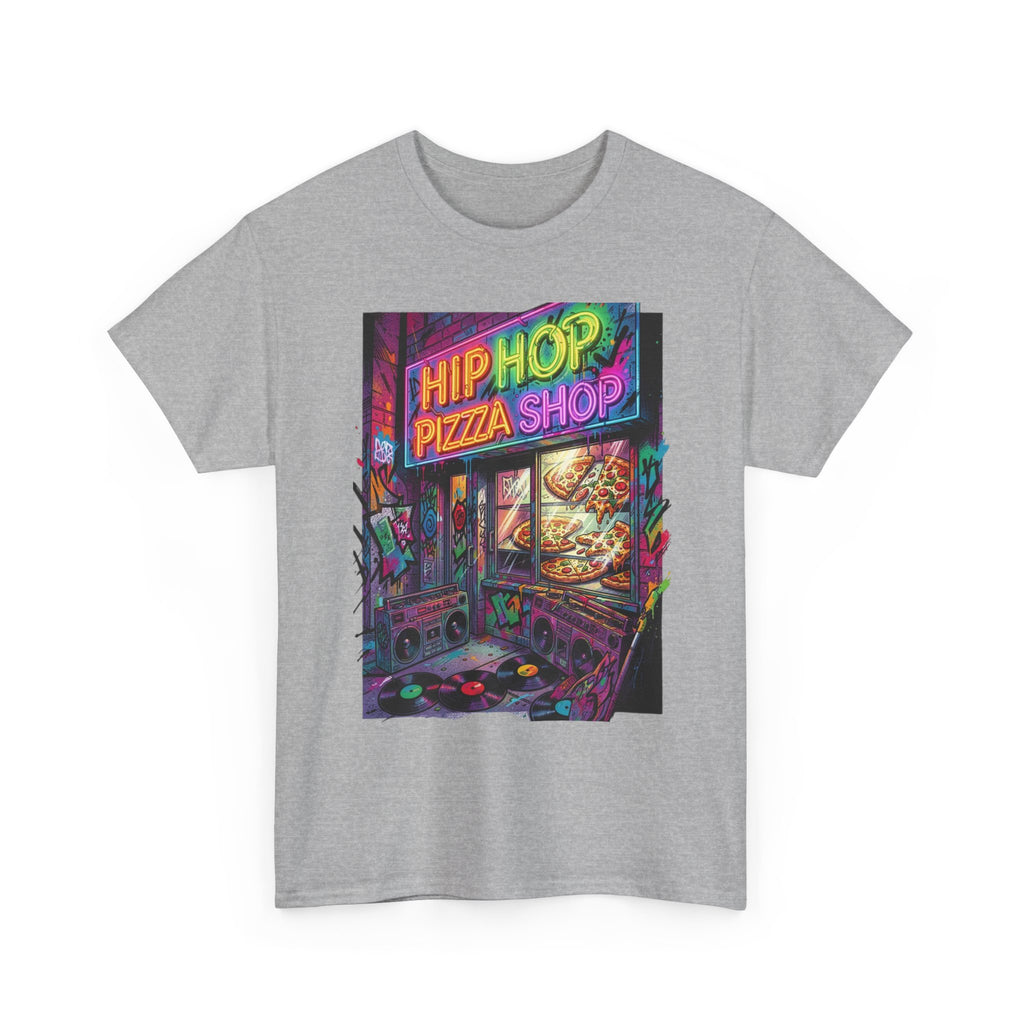 Hip Hop Pizza Shop T-Shirt — Retro Neon Streetwear Tee