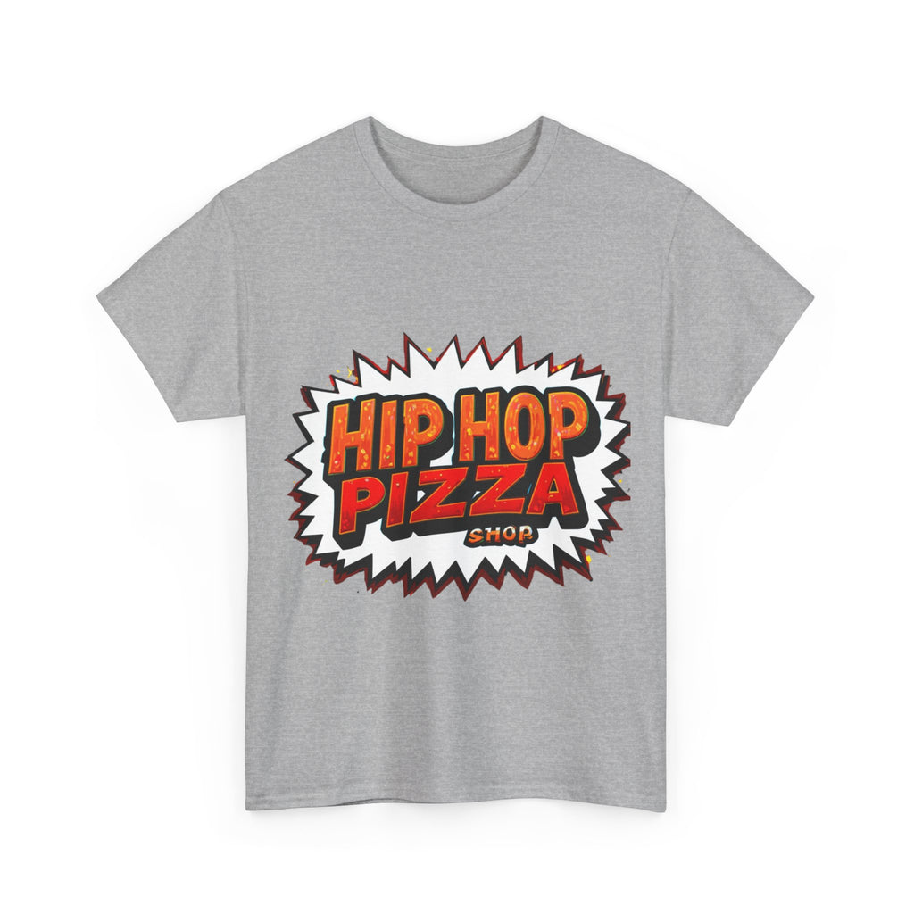 Hip Hop Pizza Tee — Retro Comic Logo Graphic T-Shirt