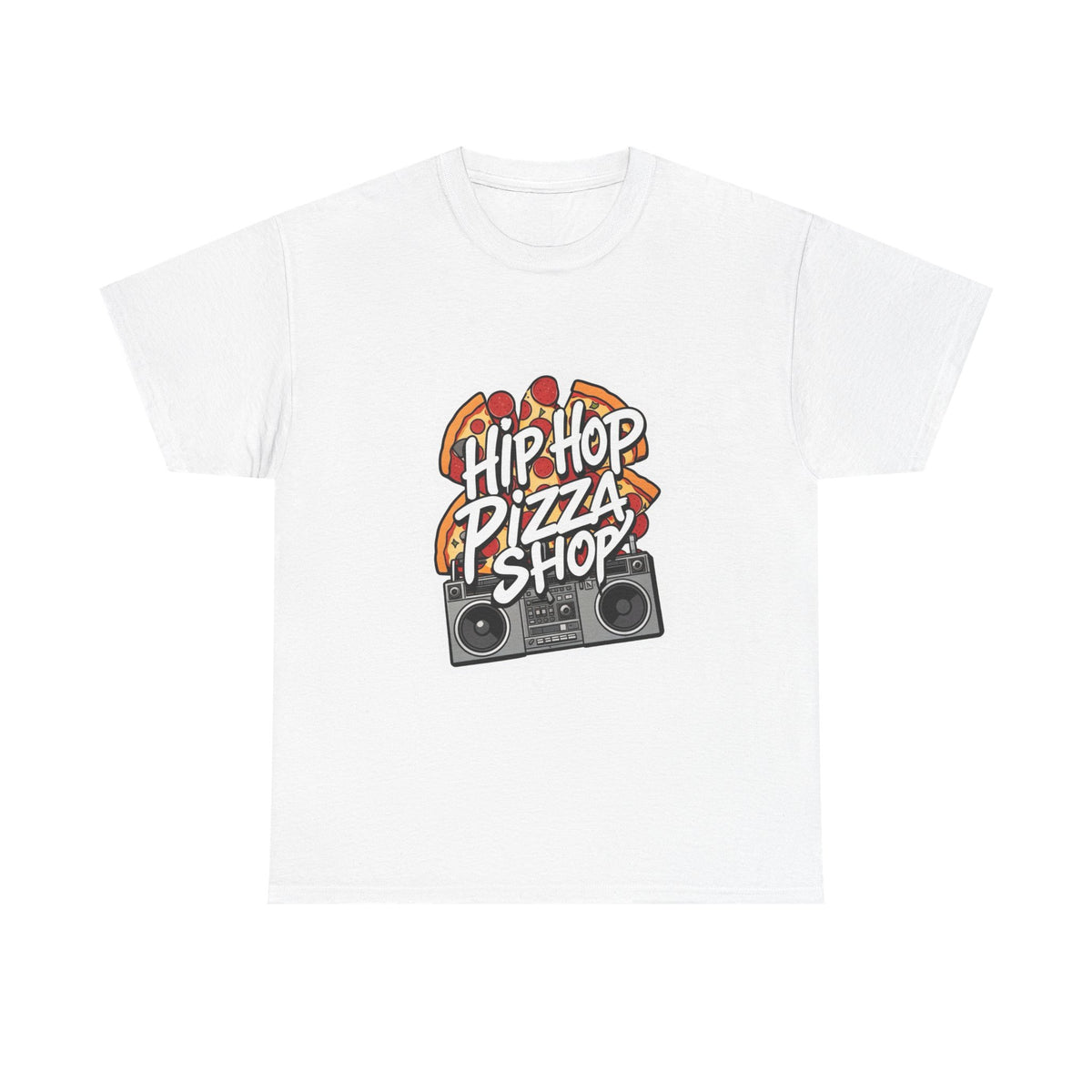 Hip Hop Pizza Shop T-Shirt — Retro Boombox Pizza Graphic Tee