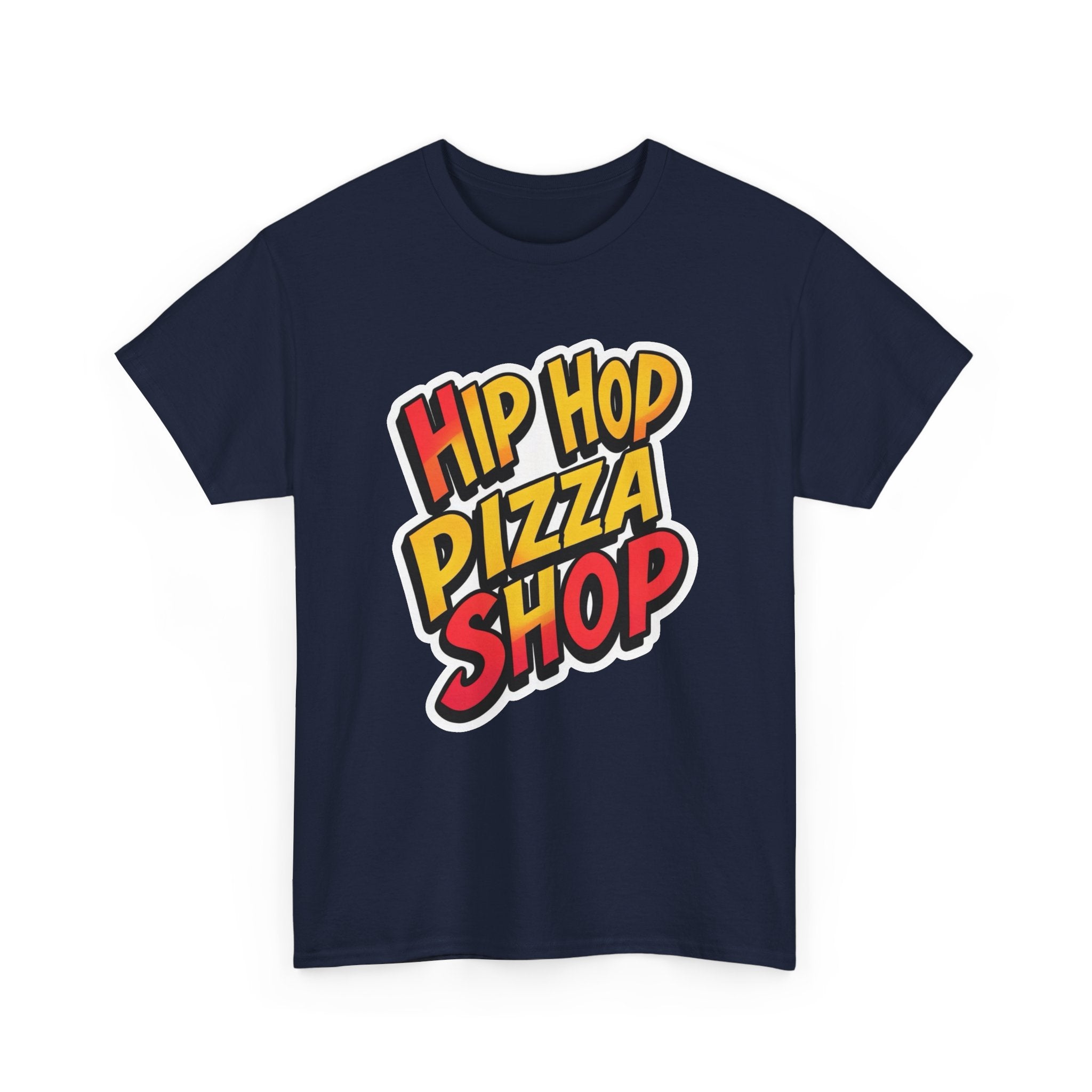 Hip Hop Pizza Shop T-Shirt — Retro Streetwear Tee with Colorful Logo