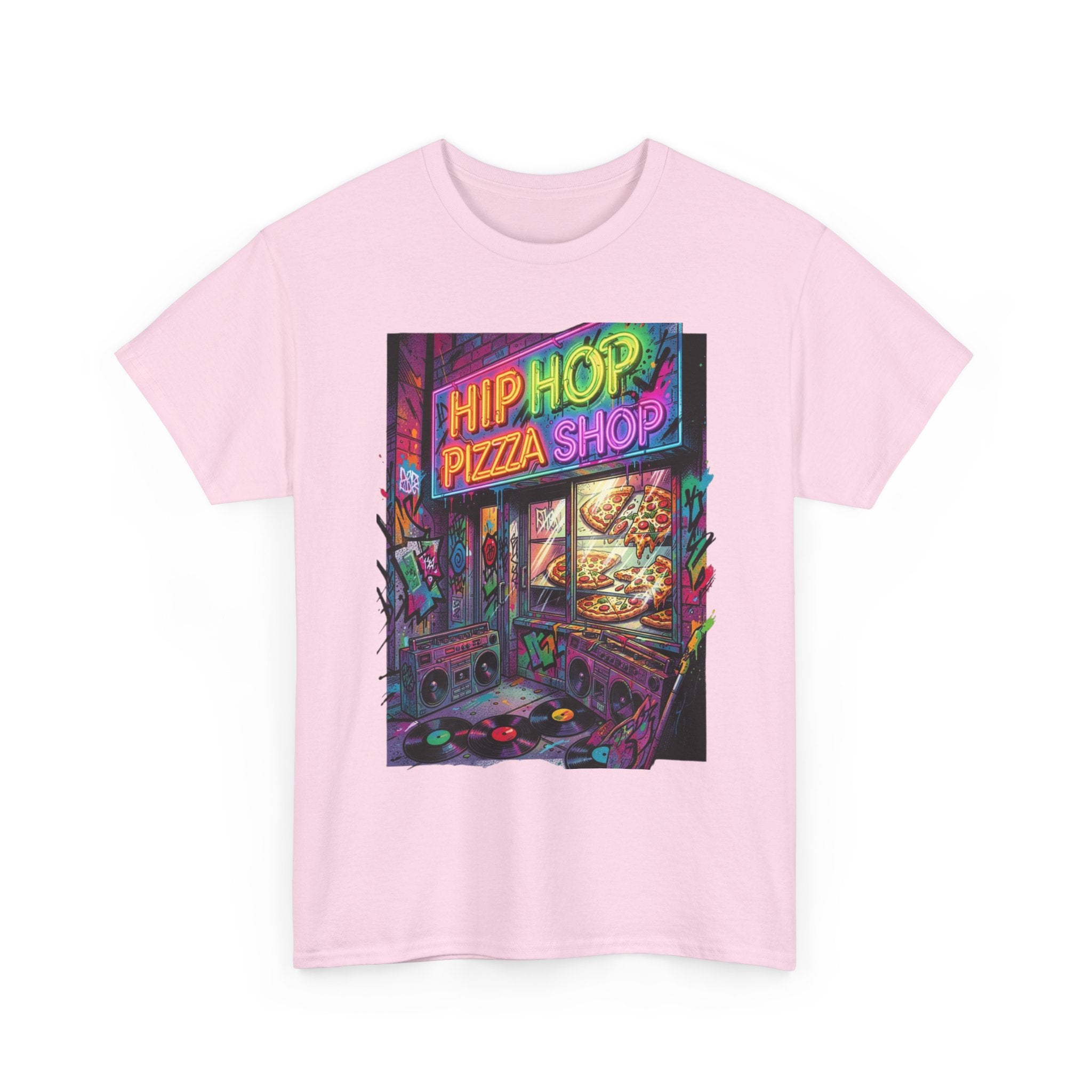 Hip Hop Pizza Shop T-Shirt — Retro Neon Streetwear Tee
