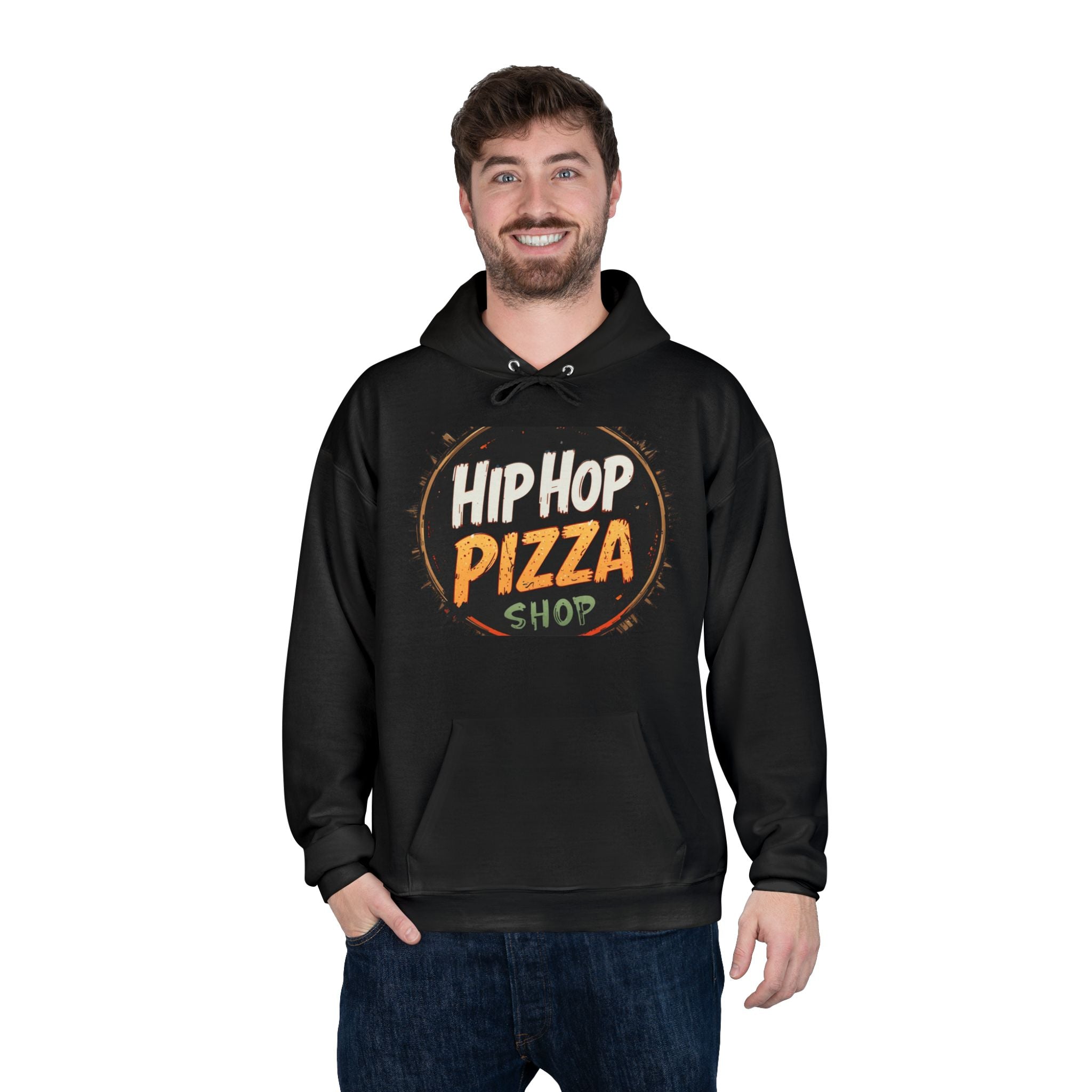 Hip Hop Pizza Shop Hoodie — Retro Pizza Logo Pullover