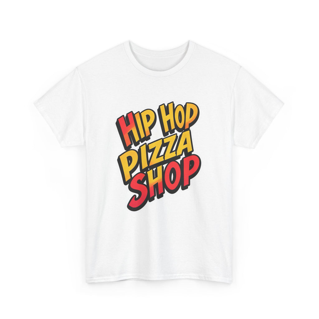 Hip Hop Pizza Shop T-Shirt — Retro Streetwear Tee with Colorful Logo