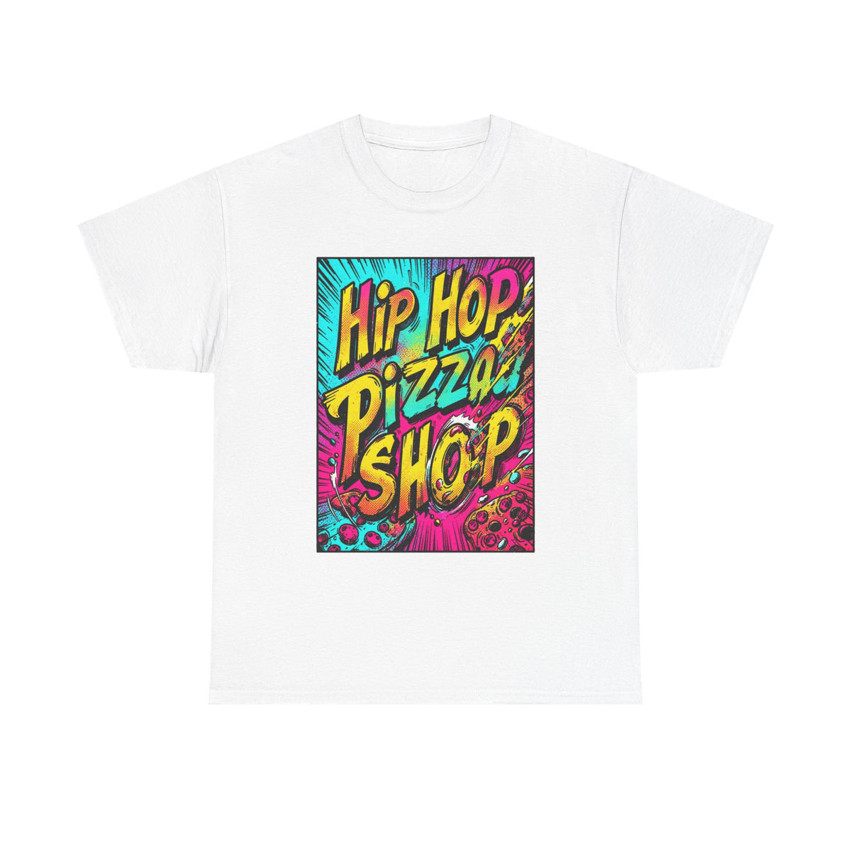 Graphic Tee — "Hip Hop Pizza Shop" Colorful Retro Streetwear T-Shirt