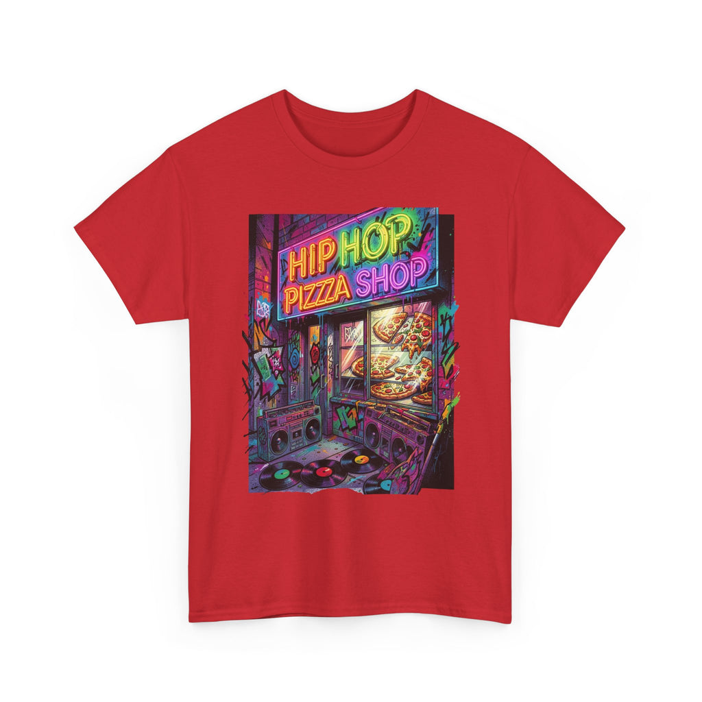 Hip Hop Pizza Shop T-Shirt — Retro Neon Streetwear Tee