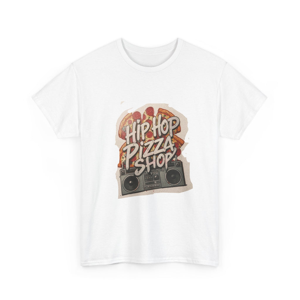 Hip Hop Pizza Shop T‑Shirt — Retro Boombox Pizza Graphic Tee